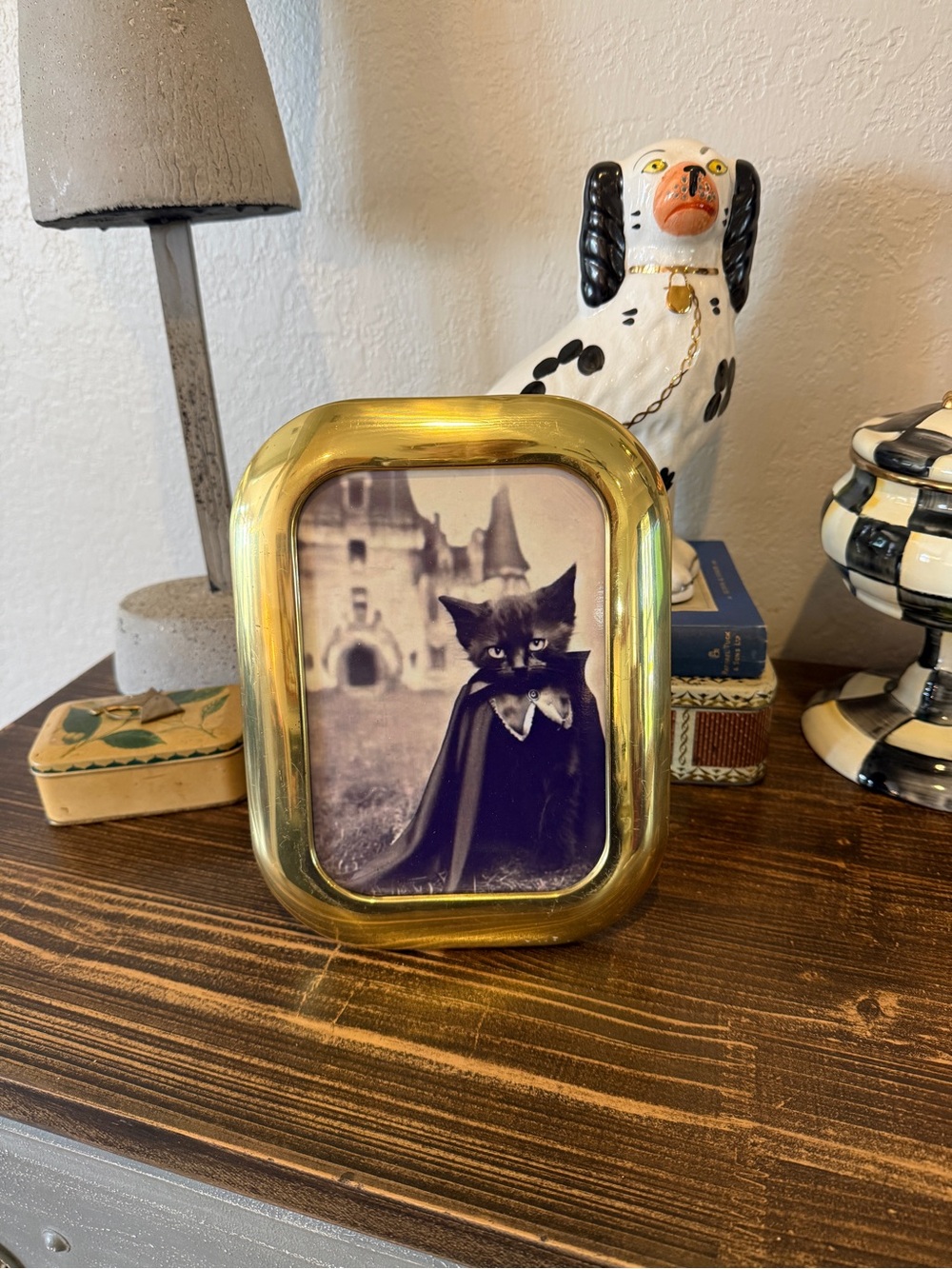 Vintage Solid Brass 5” X 7” Photo Frame with Gothic Black Cat - Picture 3 of 9